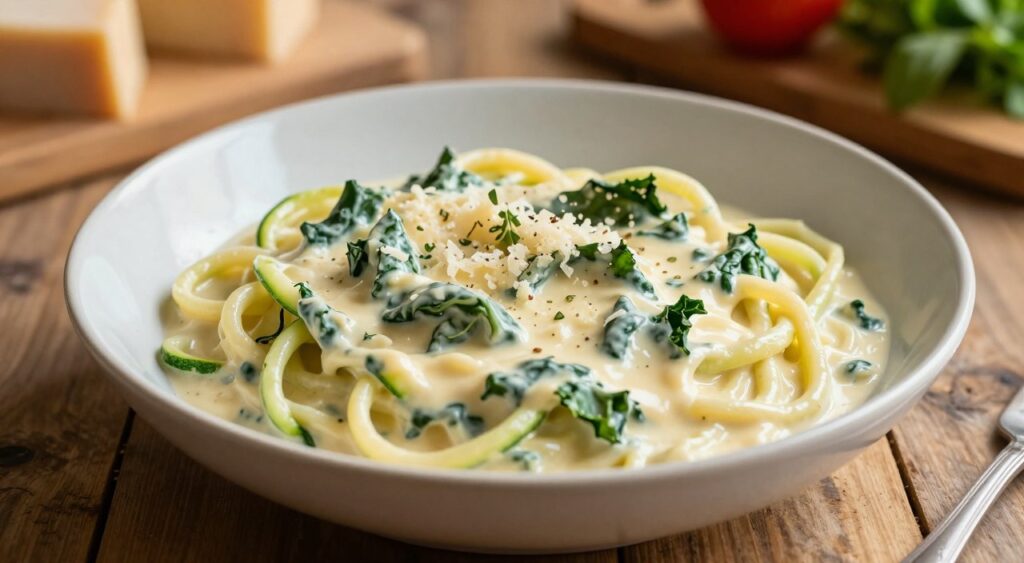 creamy alfredo sauce with hidden greens